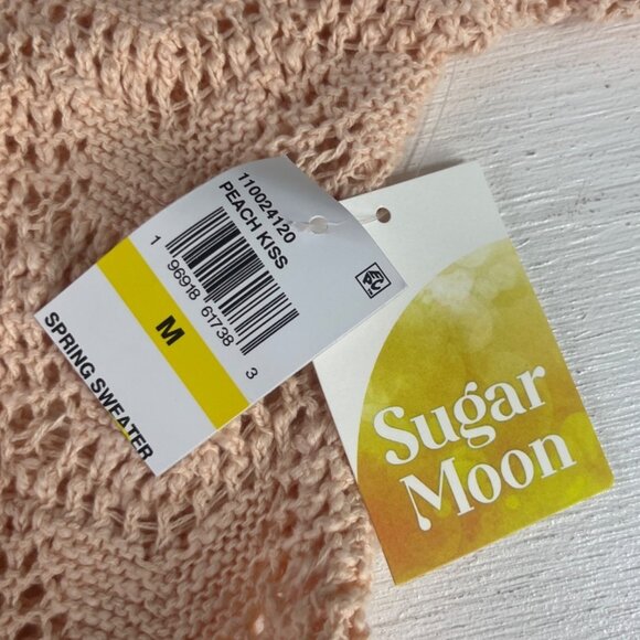 Sugar Moon Open Knit Crochet Cardigan Sweater Womens Medium Peach New Tie Front - Picture 8 of 10